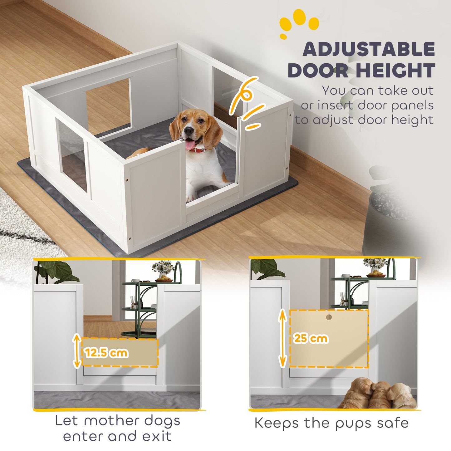 PawHut Whelping Box for Dogs with Whelping Pad, Adjustable Entrance, Non-slip Foot Pads, for Medium Dogs, 100 x 96cm
