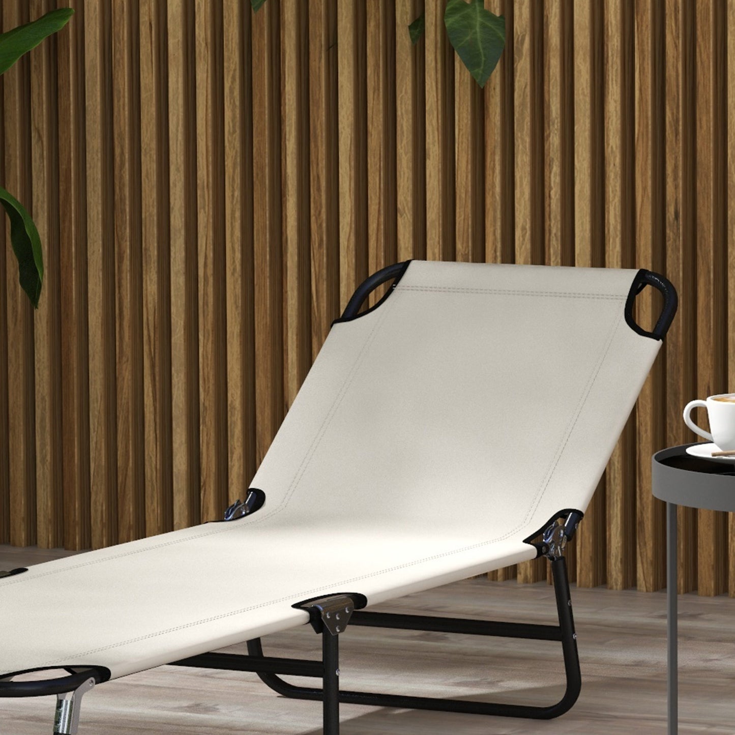 Outsunny Garden Sun Lounger with Five-Position Back - Cream White