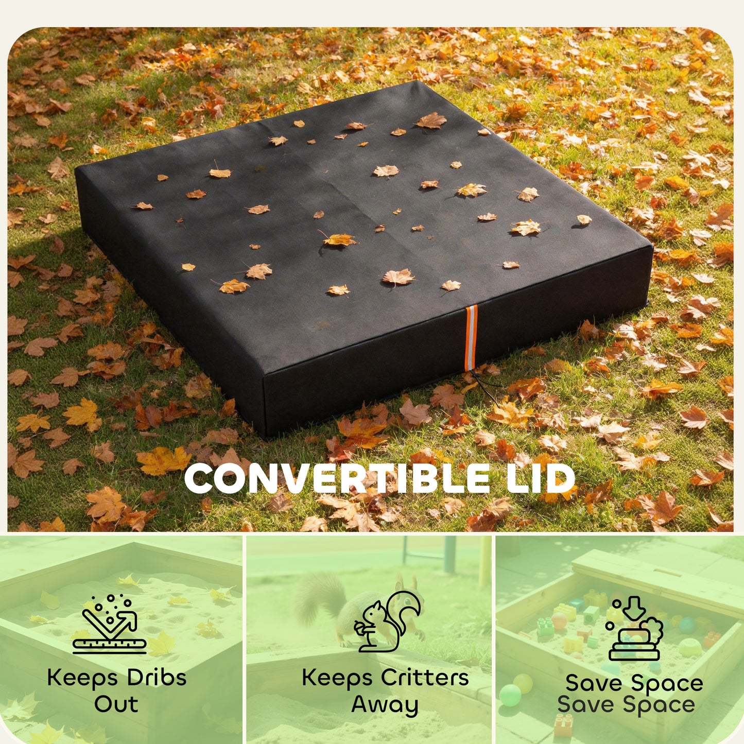AIYAPLAY Sandbox Cover, Square Sandpit Cover Waterproof Dustproof UV Protection, Sandbox Canopy with Drawstring and Elastic Band Black