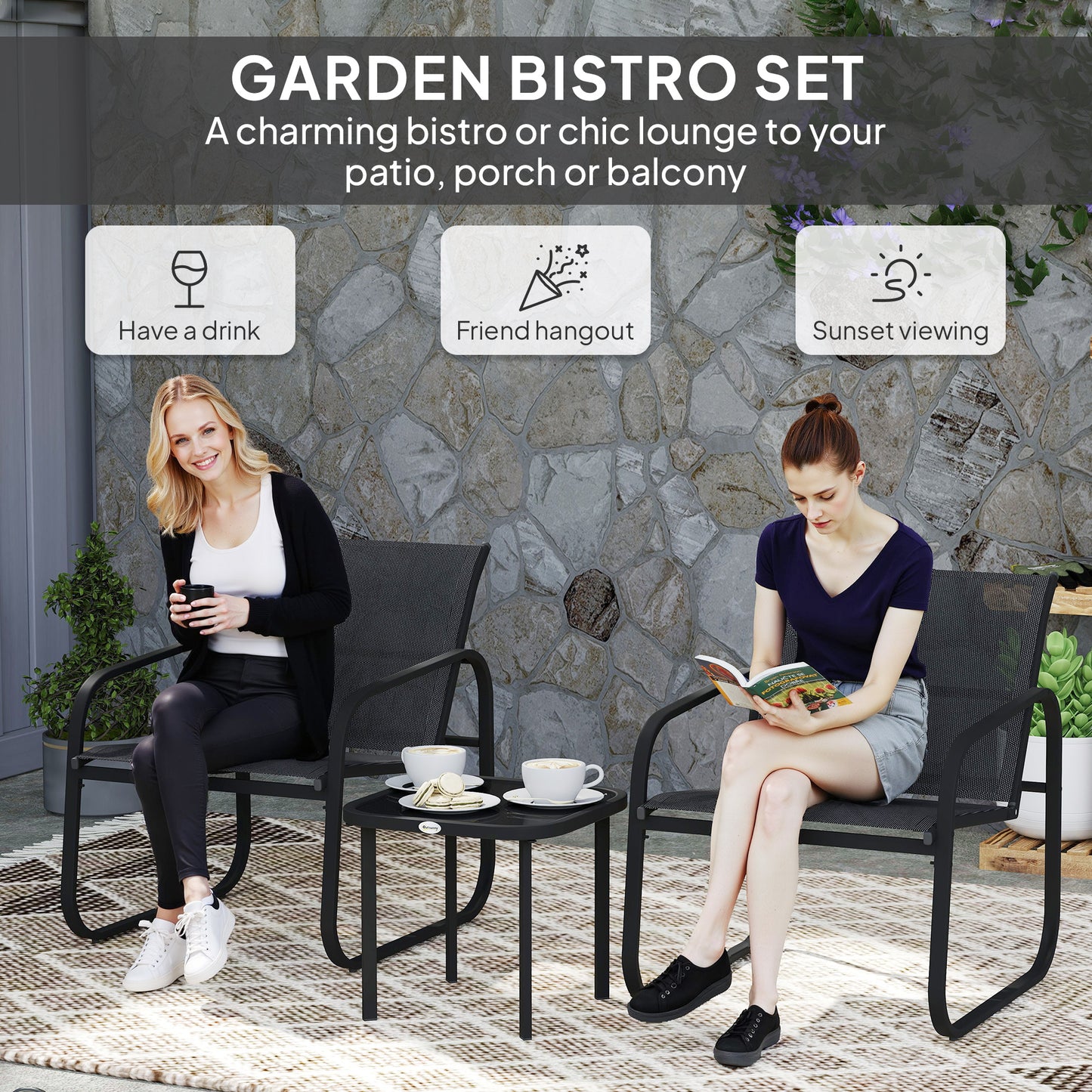 Outsunny Three-Piece Garden Seating Set - Black