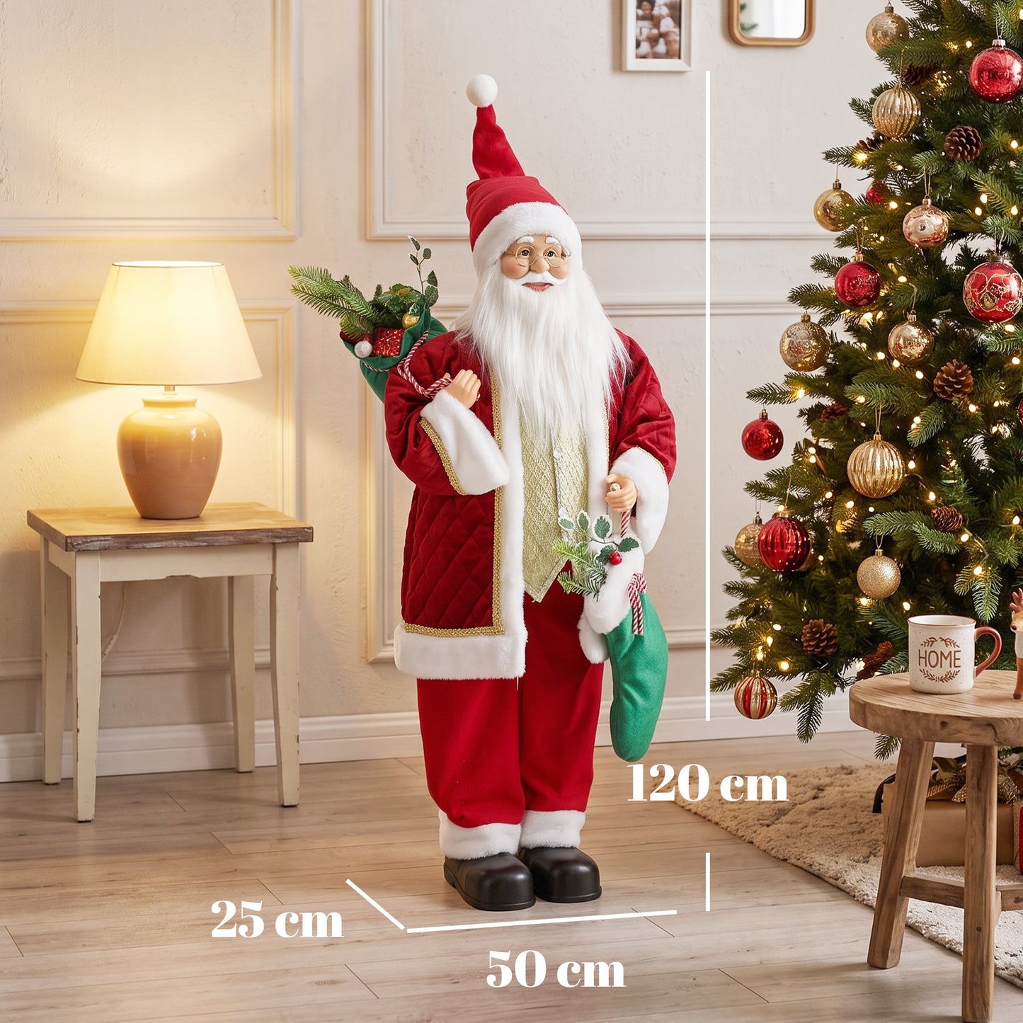 HOMCOM 4ft Life Size Singing Dancing Santa Claus, 120 cm Standing Musical Animated Santa