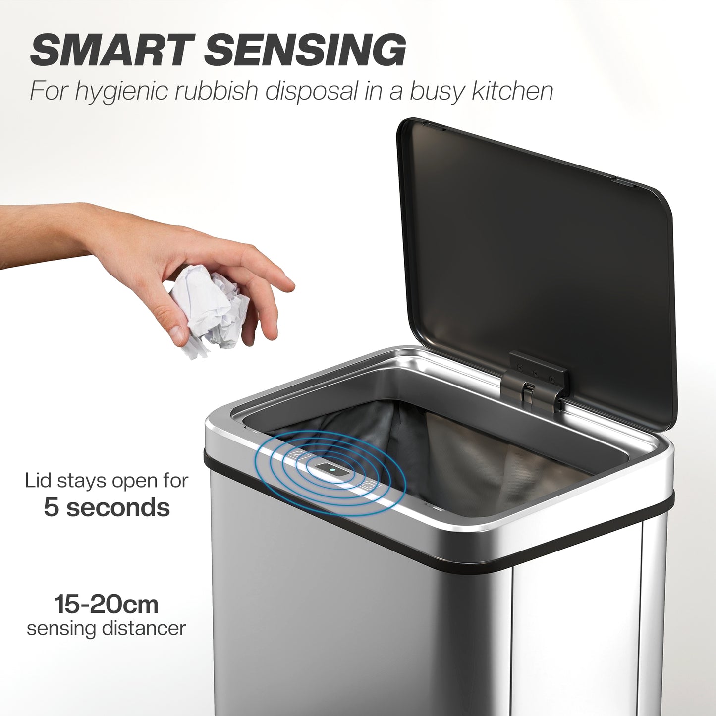 HOMCOM 40L Sensor Bin with Quiet Soft-Close Lid, Automatic Touchless Motion Sensor, Fingerprint Resistant, Silver Tone