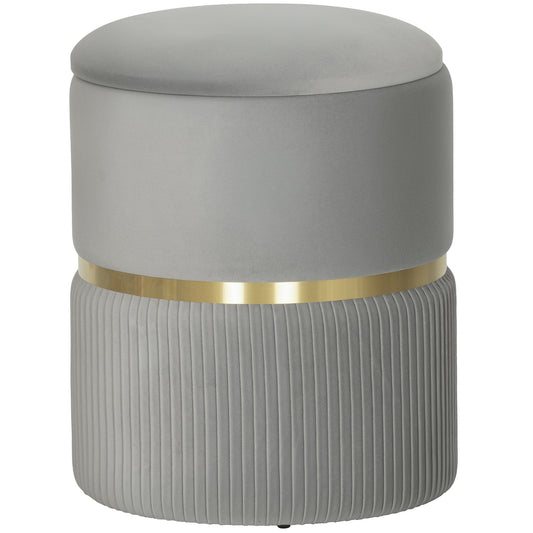 HOMCOM Velvet-Feel Storage Ottoman - Light Grey