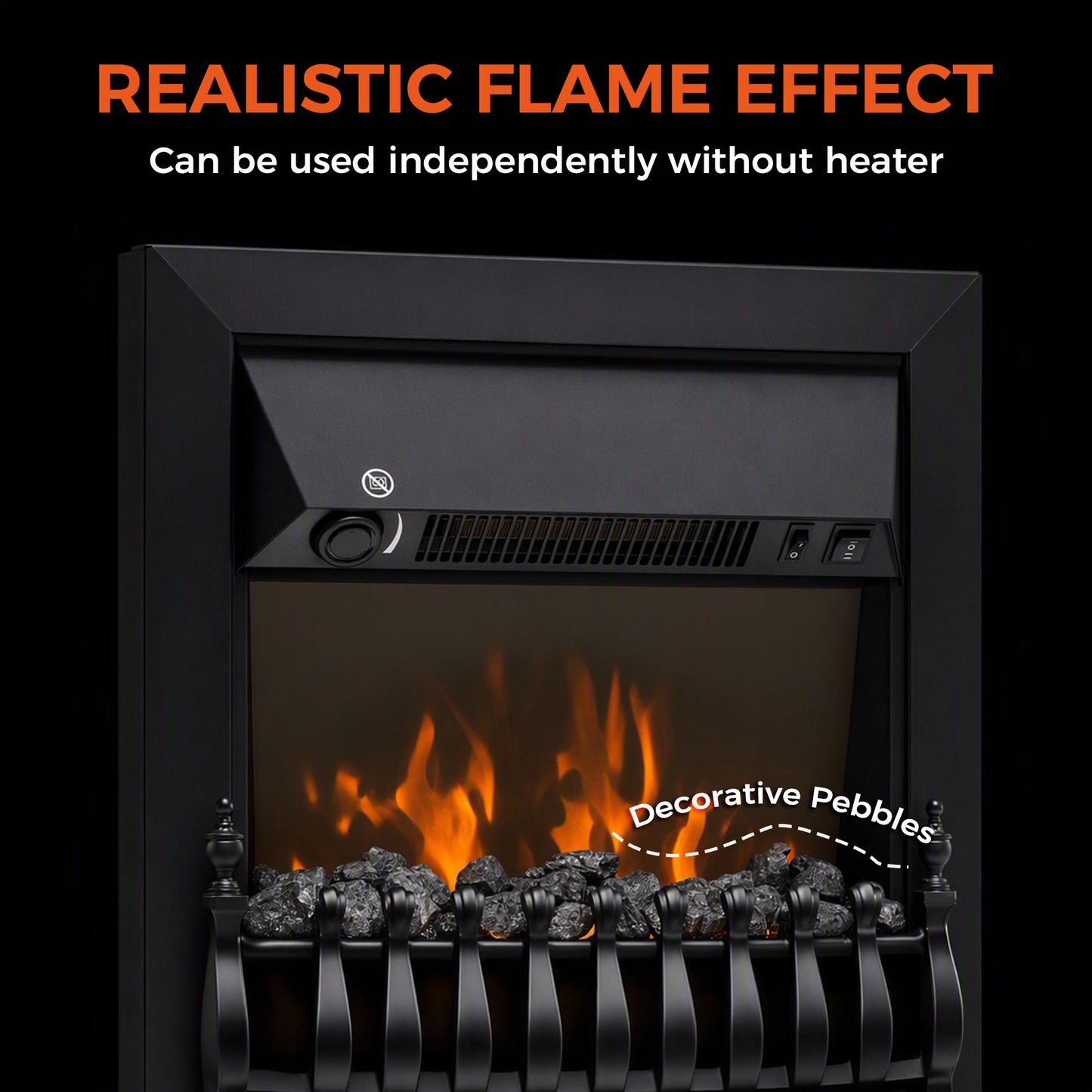 HOMCOM Electric Fireplace Stove Freestanding/ Inset, 1000W/2000W, Electric Fire Heater with LED Flame Effect, Coal Logs, Black