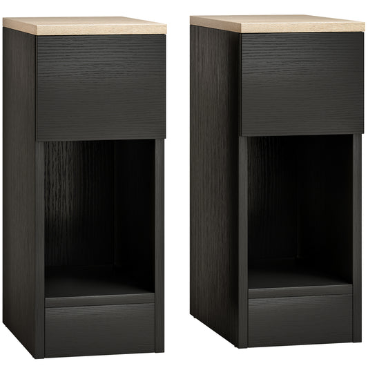 HOMCOM Set of Two Modern Storage Bedside Tables - Black