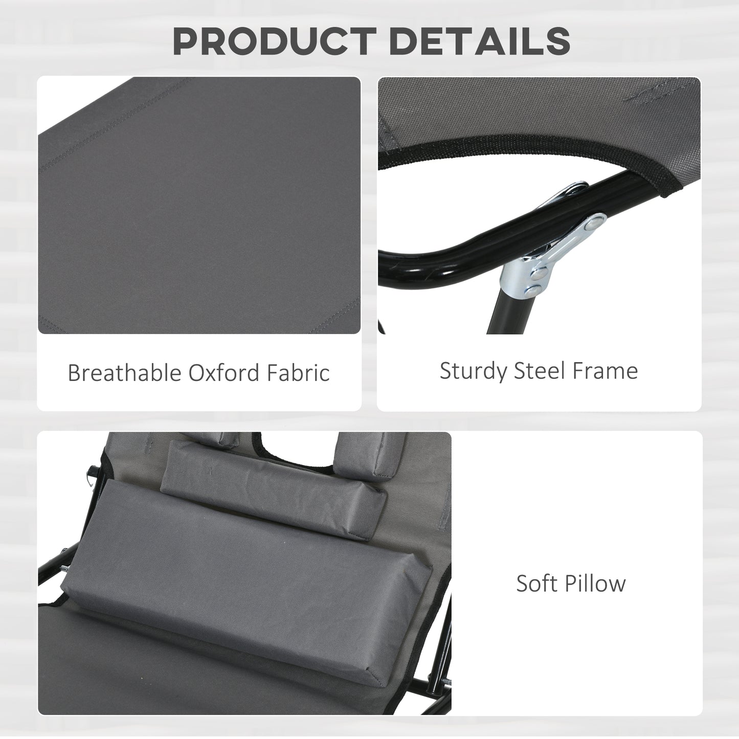 Outsunny Foldable Sun Lounger Set with Reading Hole - Dark Grey