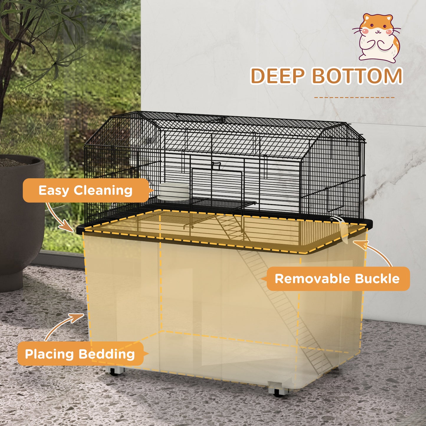 PawHut Two-Tier Gerbil Cage Hamster Cage for Dwarf Hamster Syrian Hamster w/ Wheels Deep Bottom Food Dish Water Bottle