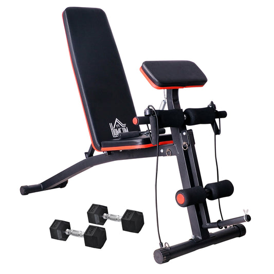 HOMCOM Adjustable Recline Dumbbell & Sit-Up Bench, Folding Home Gym Workout Set with 2 x 4kg Dumbbells, Black