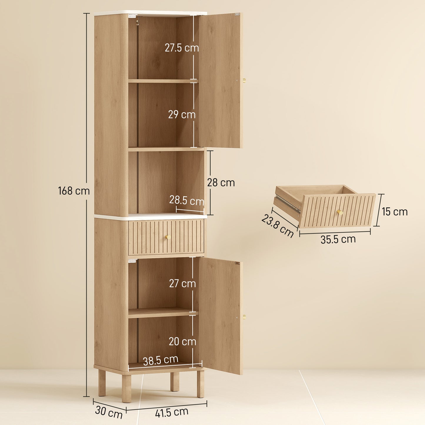 HOMCOM Multi-Storage Groove Door Bathroom Cabinet - Oak