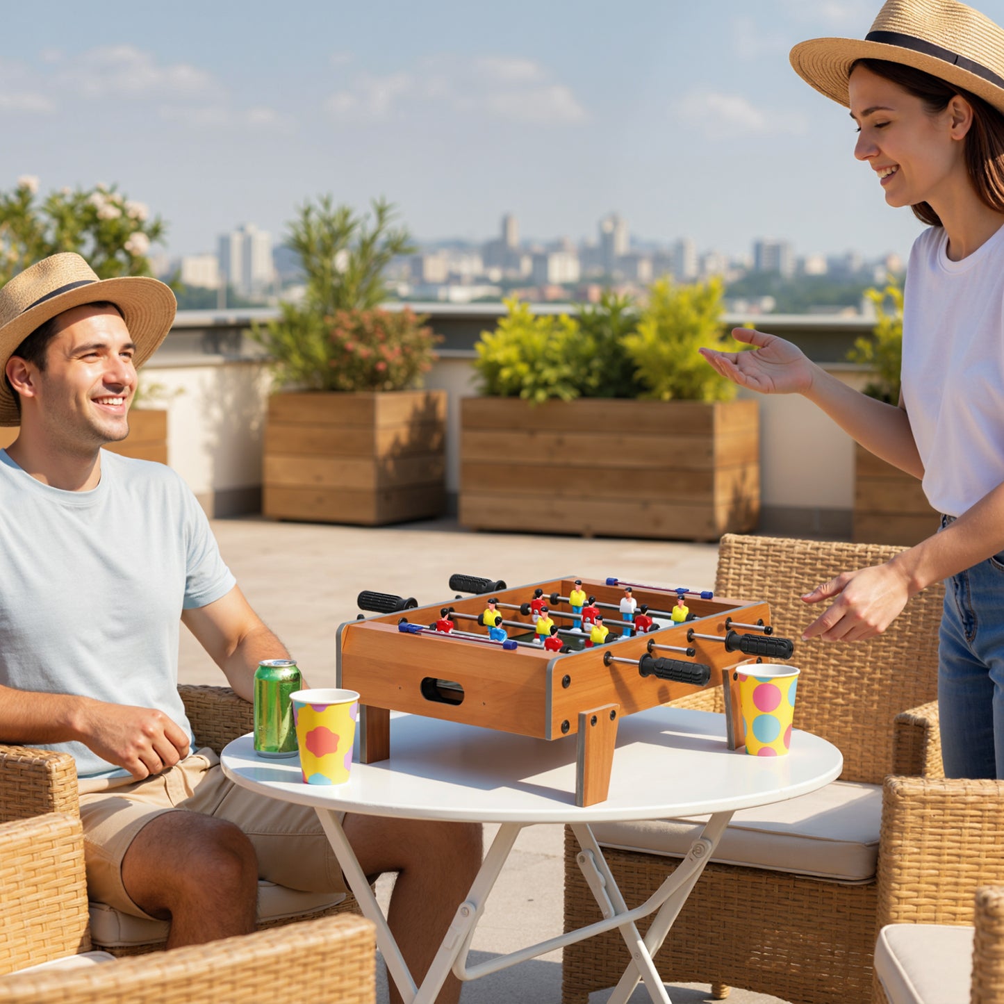 SPORTNOW Table-top Football Table, 20" Compact Foosball for Kids & Adults, Stainless Steel Rods, All-Inclusive Set, Nature Wood Finish
