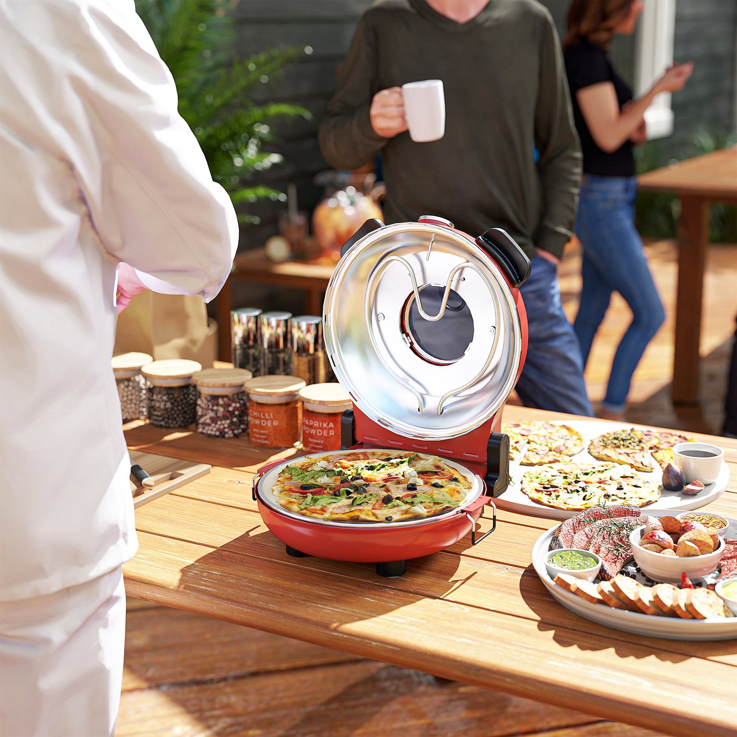 HOMCOM 1200W Pizza Oven, 12 Inch Electric Pizza Maker with Viewing Window, Dual Knob Temp & Timer Control, Overheat Protection, Red