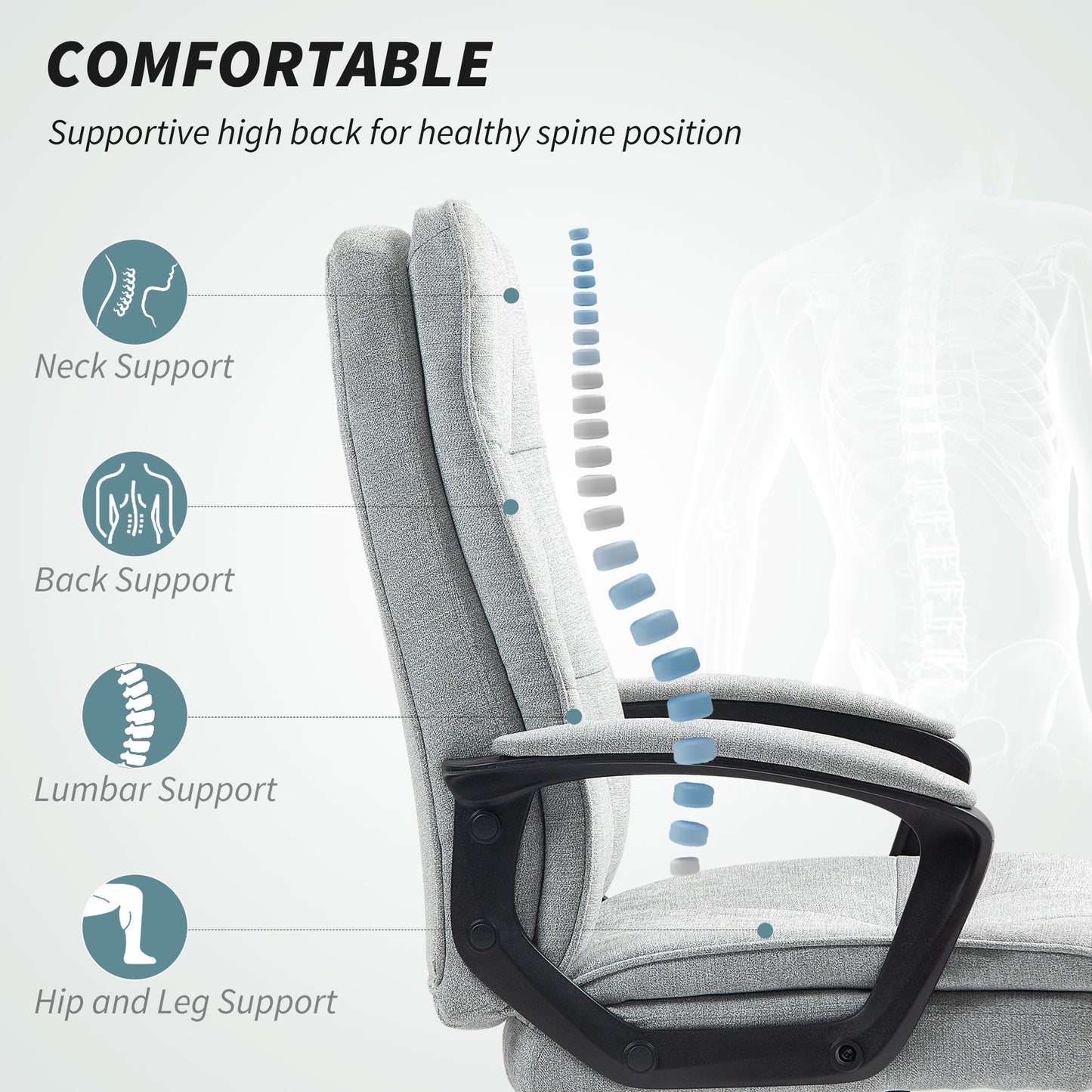 HOMCOM Dual-Layer Padding Fabric Office Chair - Grey