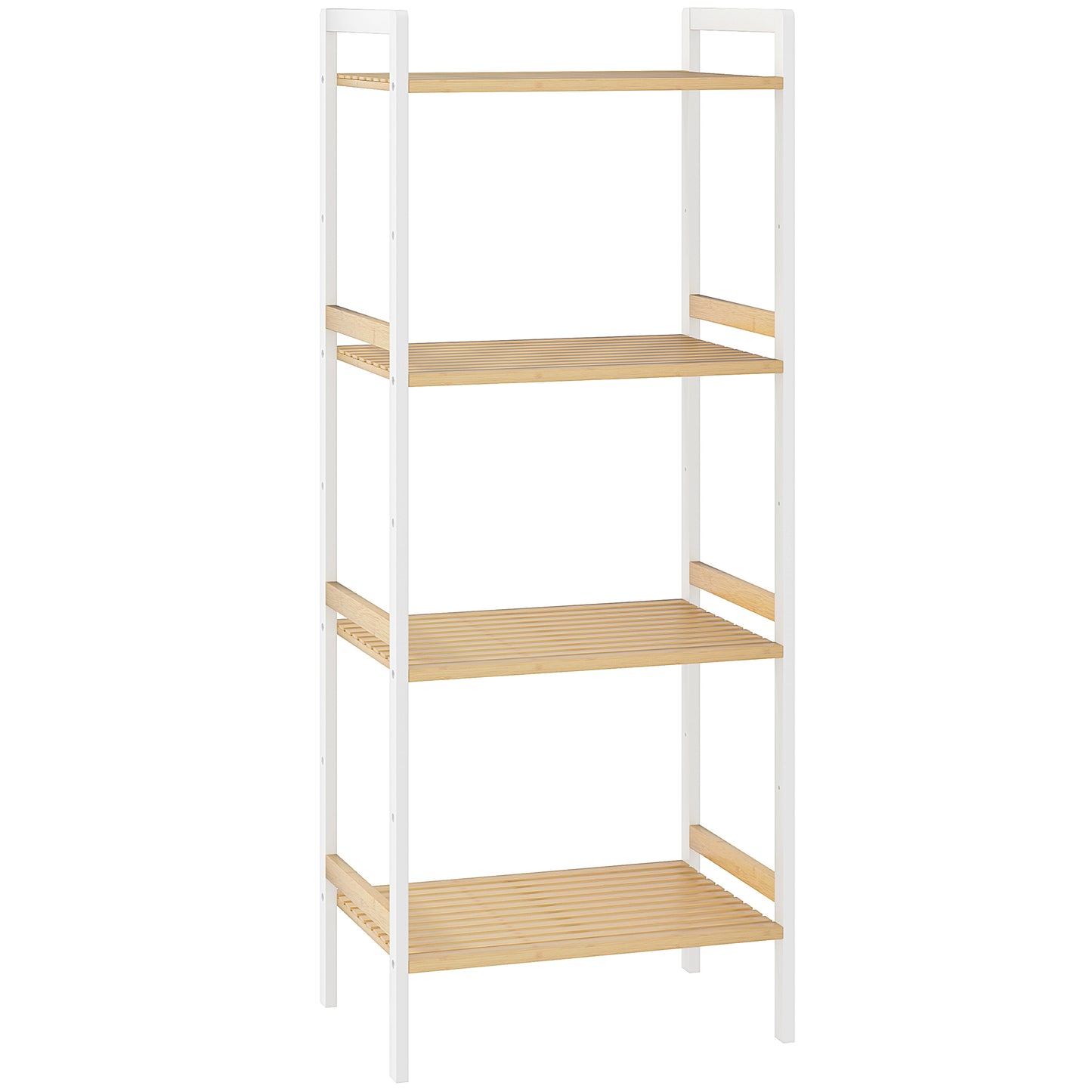HOMCOM Four-Tier Bamboo Adjustable Shelf Storage Unit - White