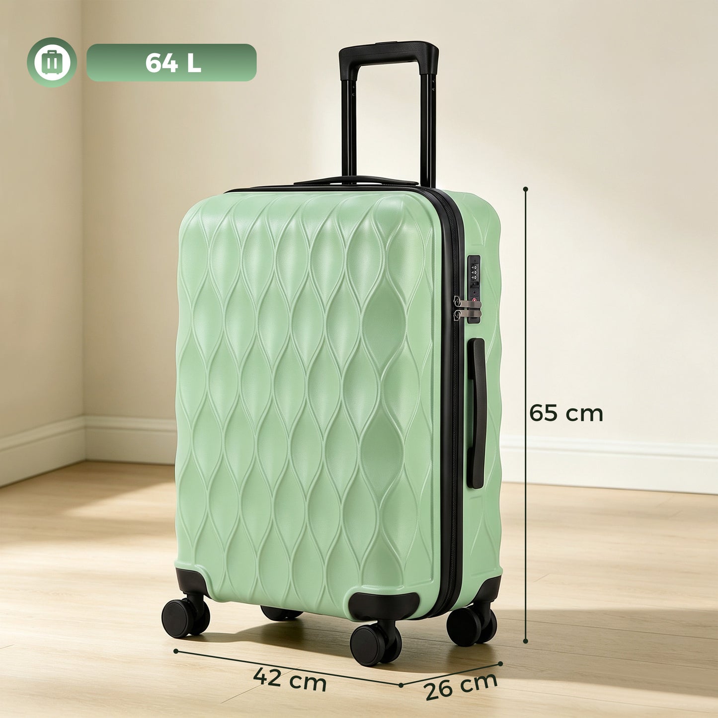 HOMCOM 2-Piece Luggage Set, ABS Hard Shell Carry On Suitcase Set with TSA Lock, Spinner Wheels, 12/20 inch, Green