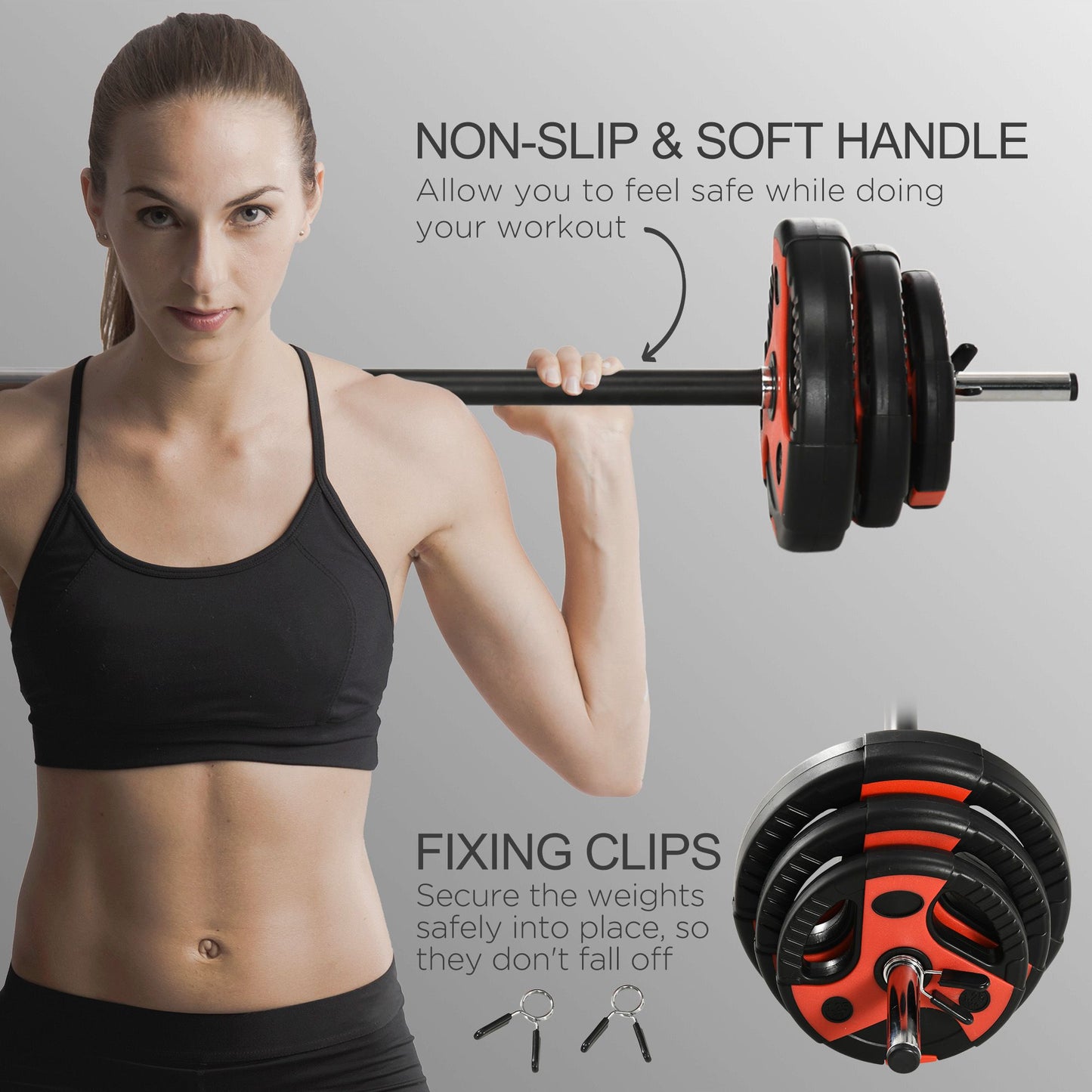 SPORTNOW 20kg Barbell Weights Set, Adjustable Weight Set, Free Body Pump Bar and Weights, Weight Lifting Strength Training Equipment for Home Gym Exercise