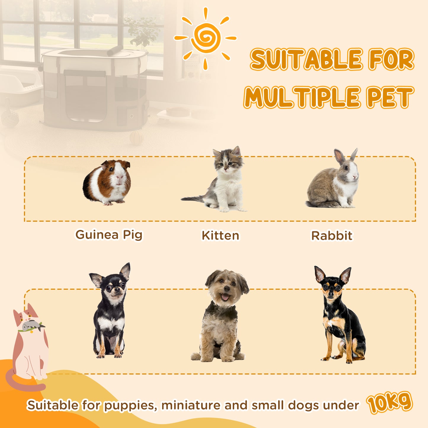 PawHut Foldable Dog Pen with Storage Bag for Indoor/Outdoor Use, Portable Pet playpen, with Ground Stakes - Brown