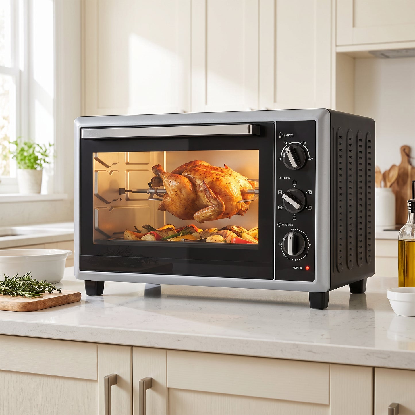 HOMCOM 46L Mini Oven with Convection with Rotisserie, 90–230°C Adjustable Temperature, 60 Minute Timer, 1800 W, Black