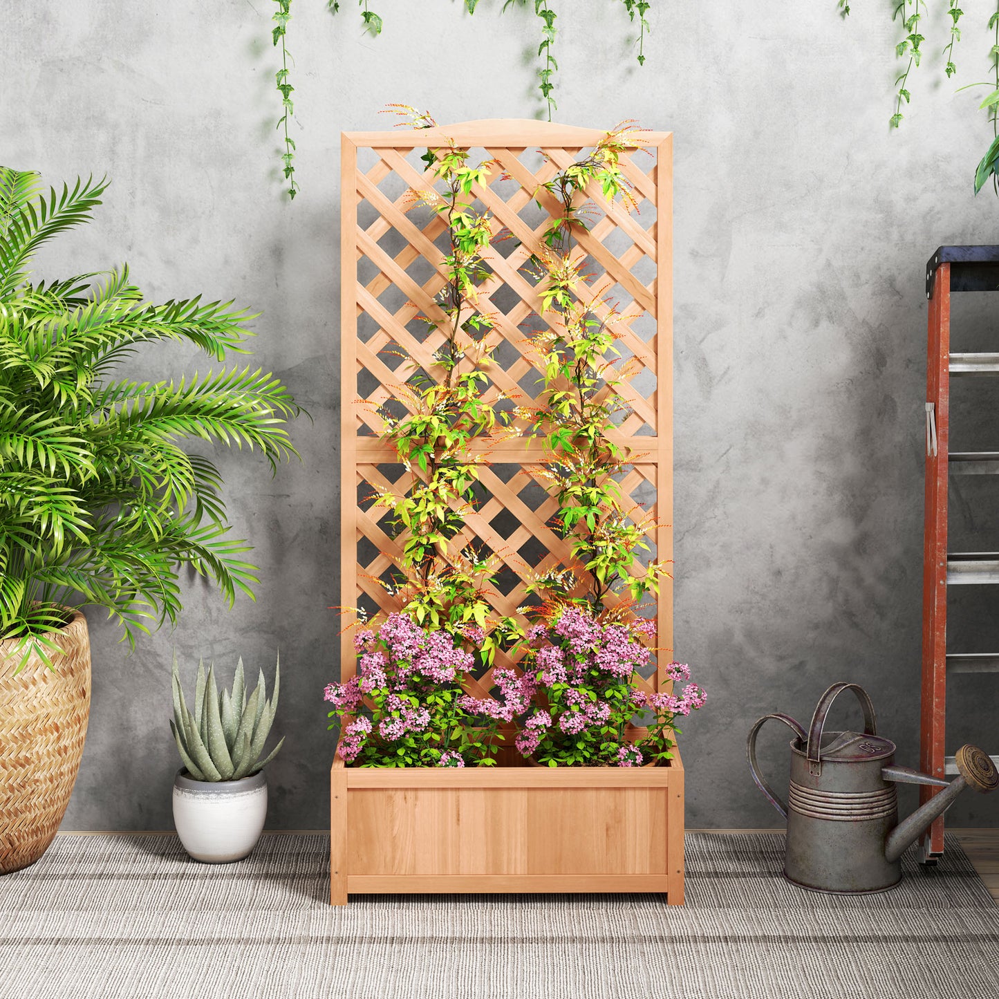Outsunny Wooden Planter Box with Trellis, 76x36x170cm, Brown
