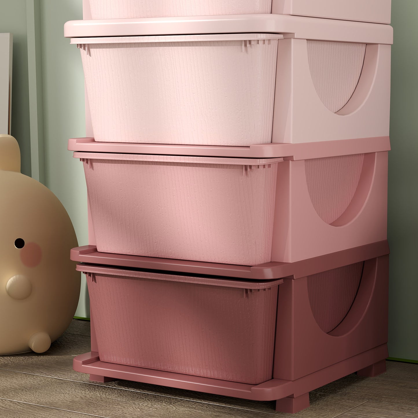 HOMCOM Four-Tier Kids Storage Boxes, with Four Drawers - Pink