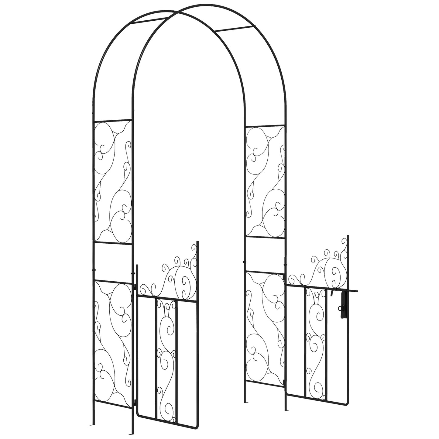 Outsunny Outdoor Garden Arch with Double Gates, Metal Arbor for Climbing Plants, 125L x 38W x 227H cm, Black