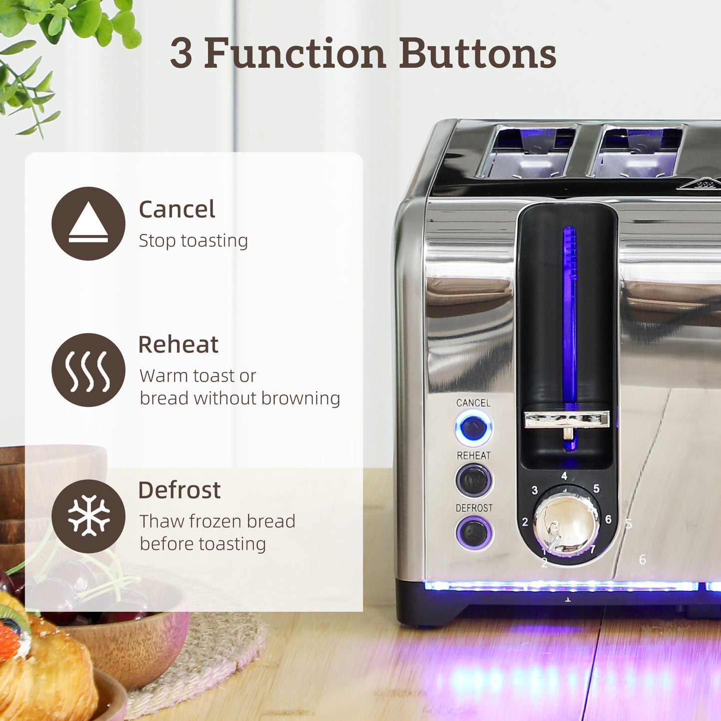 HOMCOM Kettle & Toaster Set, 1.7L 3000W Rapid Boil, Strix Thermostat, Limescale Filter, 4 Slice Toaster, 7 Browning Levels, Crumb Tray, Silver Tone