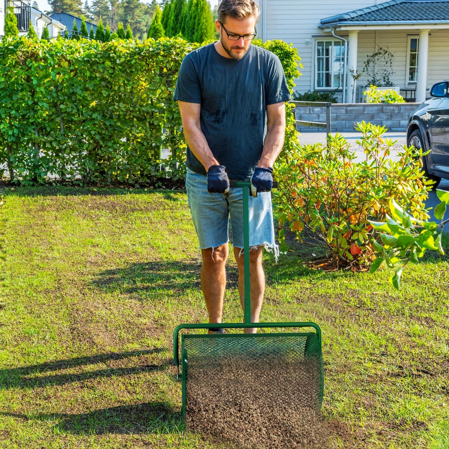 Outsunny Compost Spreader Metal Mesh Basket Green 24"