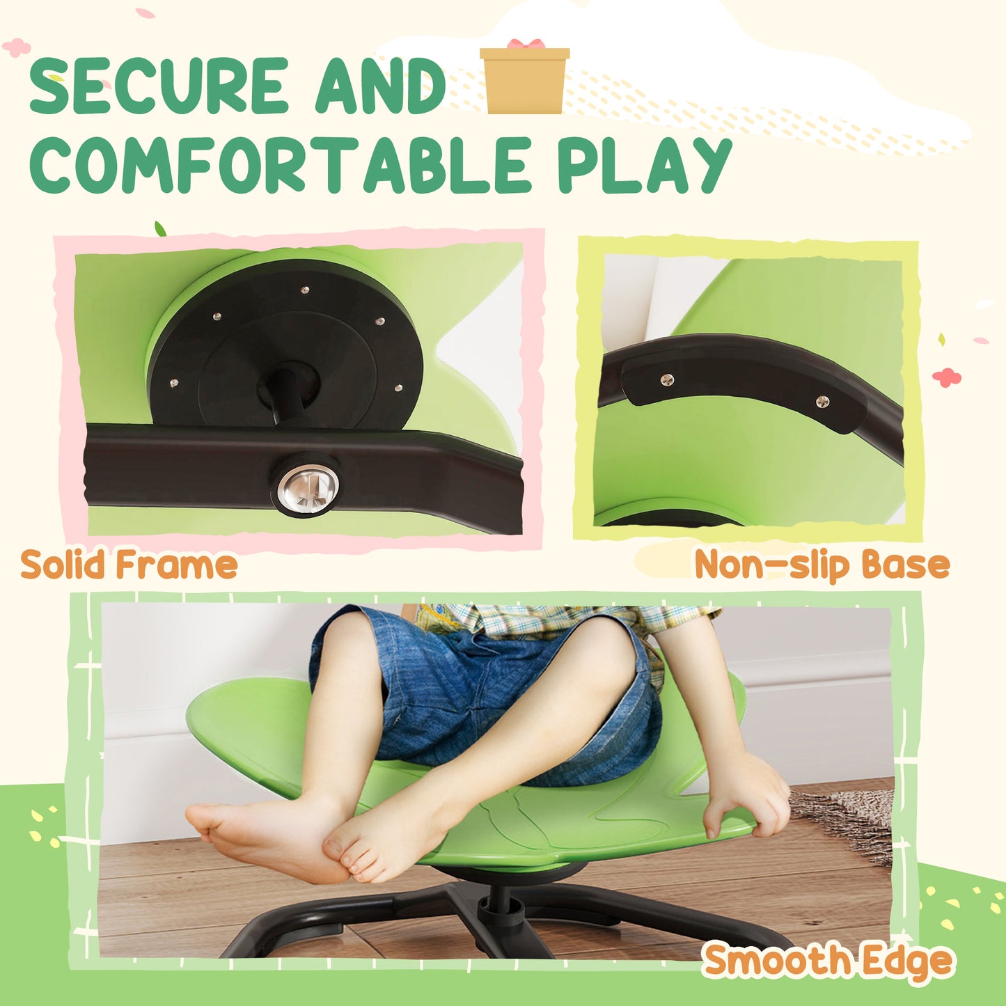 AIYAPLAY Butterfly-Shaped Kids Swivel Chair, Sensory Spinning Chair for Balance and Coordination Training, Green