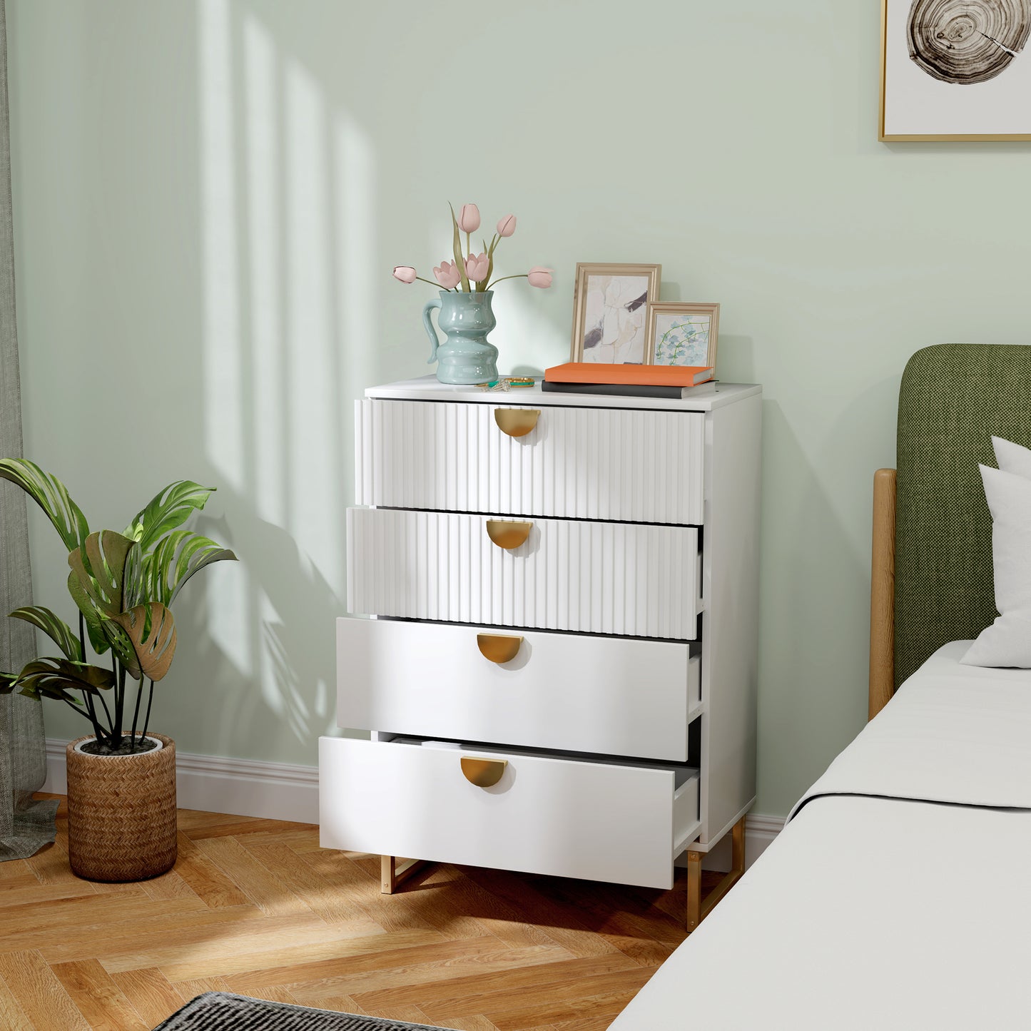HOMCOM Elegant Chest of Four Drawers - White