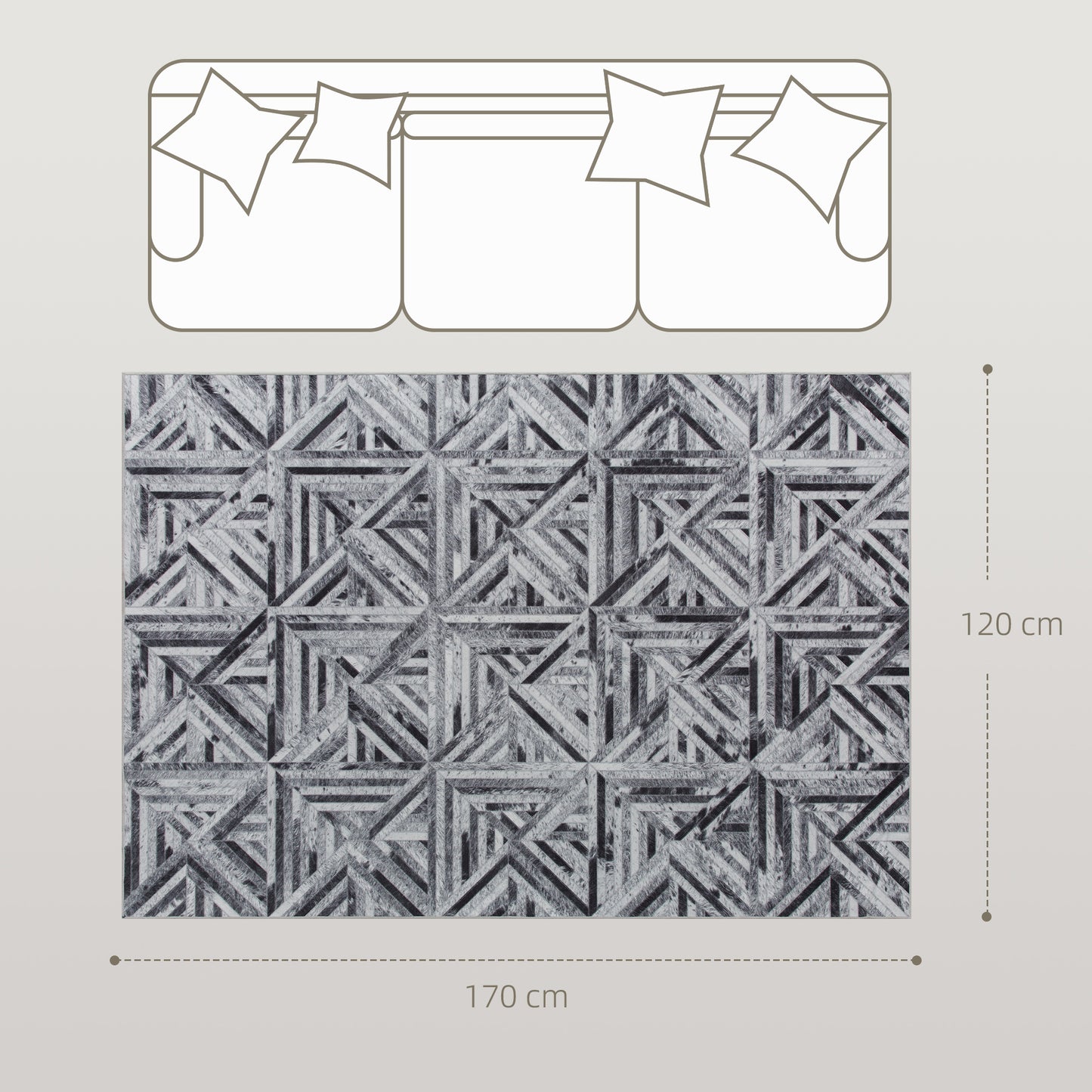 HOMCOM Modern Area Rug, Triangle Pattern, Non-Slip Washable Chenille Carpet for Living Room, Bedroom, Dining, Home Office, 170x120 cm, Black