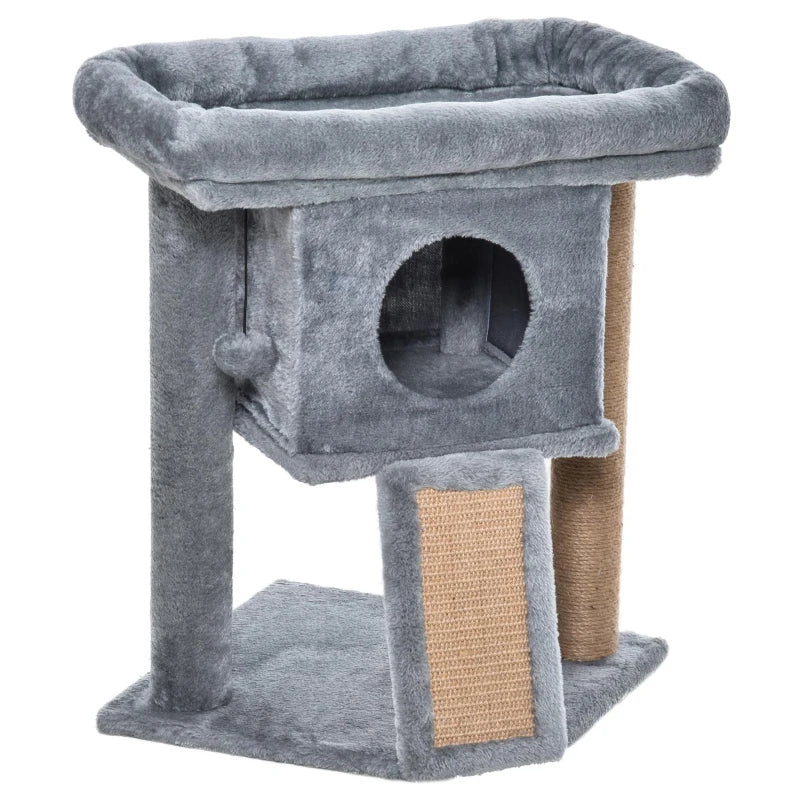 PawHut Cat Tree Tower for Indoor Cats Climbing Activity Center Kitten Furniture Grey