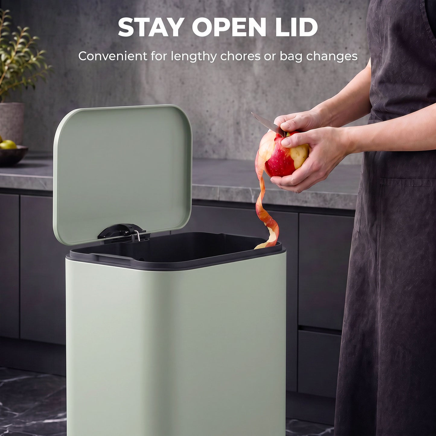 HOMCOM 50 L Kitchen Pedal Bin, Metal Rubbish Bin with Removable Inner Bucket, Soft-Close & Stay-Open Lid, Light Green