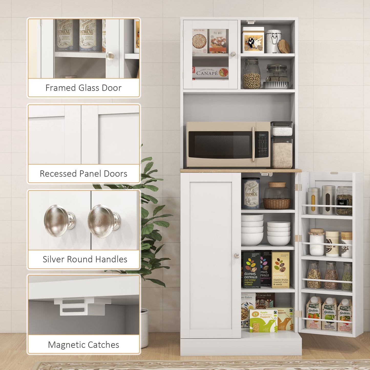 HOMCOM Two-Part Kitchen Storage Cabinet - White
