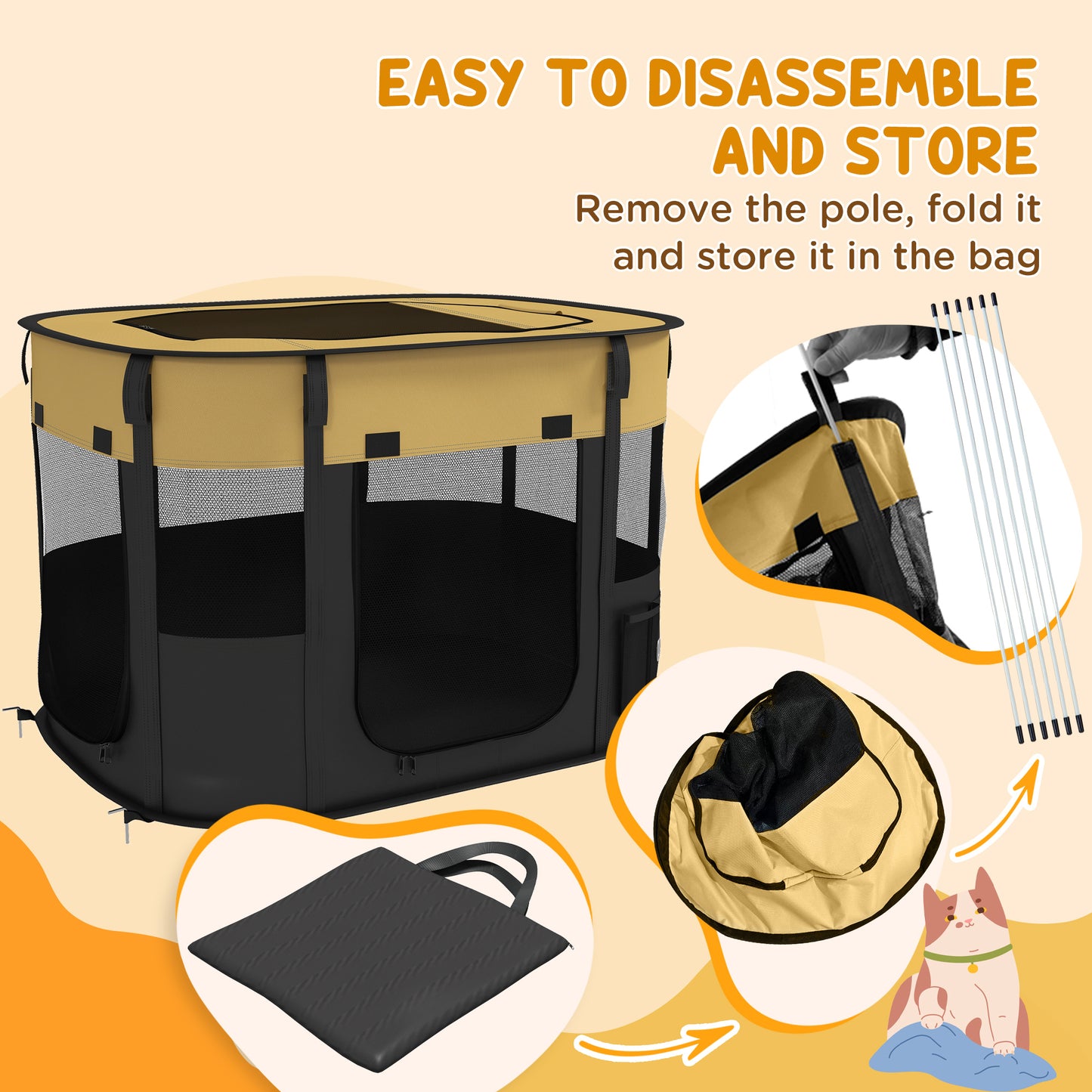 PawHut Foldable Dog Pen with Storage Bag for Indoor/Outdoor Use Yellow - Medium