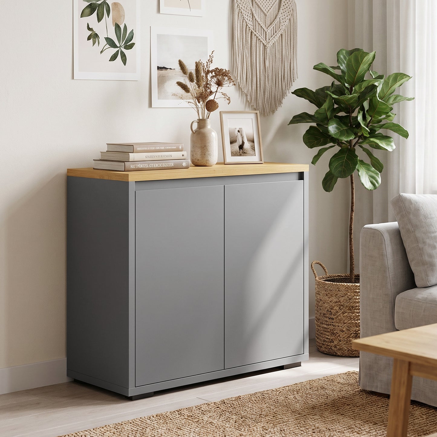 HOMCOM Kitchen Sideboard, Storage Cabinet with Double Doors and Adjustable Shelf for Living Room, Entryway, Grey