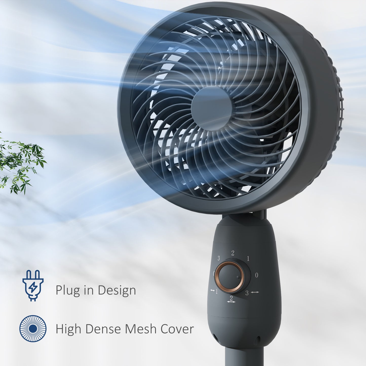 HOMCOM 12" Pedestal Fan, Powerful Air Circulator, 3 Speeds, Oscillating for Bedroom, Home & Office, Grey