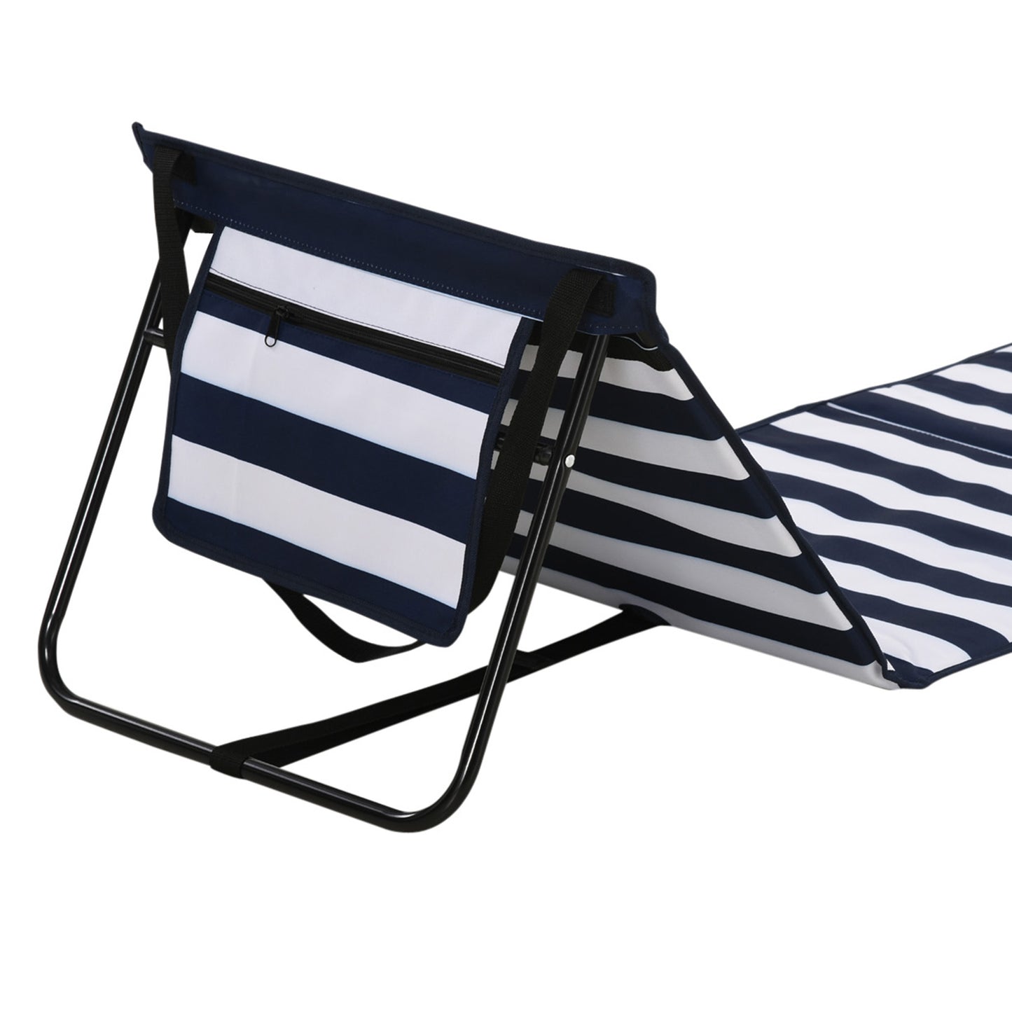 Outsunny Set of 2 Foldable Garden Beach Chair Mat, Outdoor Sun Lounger Seats Adjustable Back, Magazine Pocket, Carry Bag