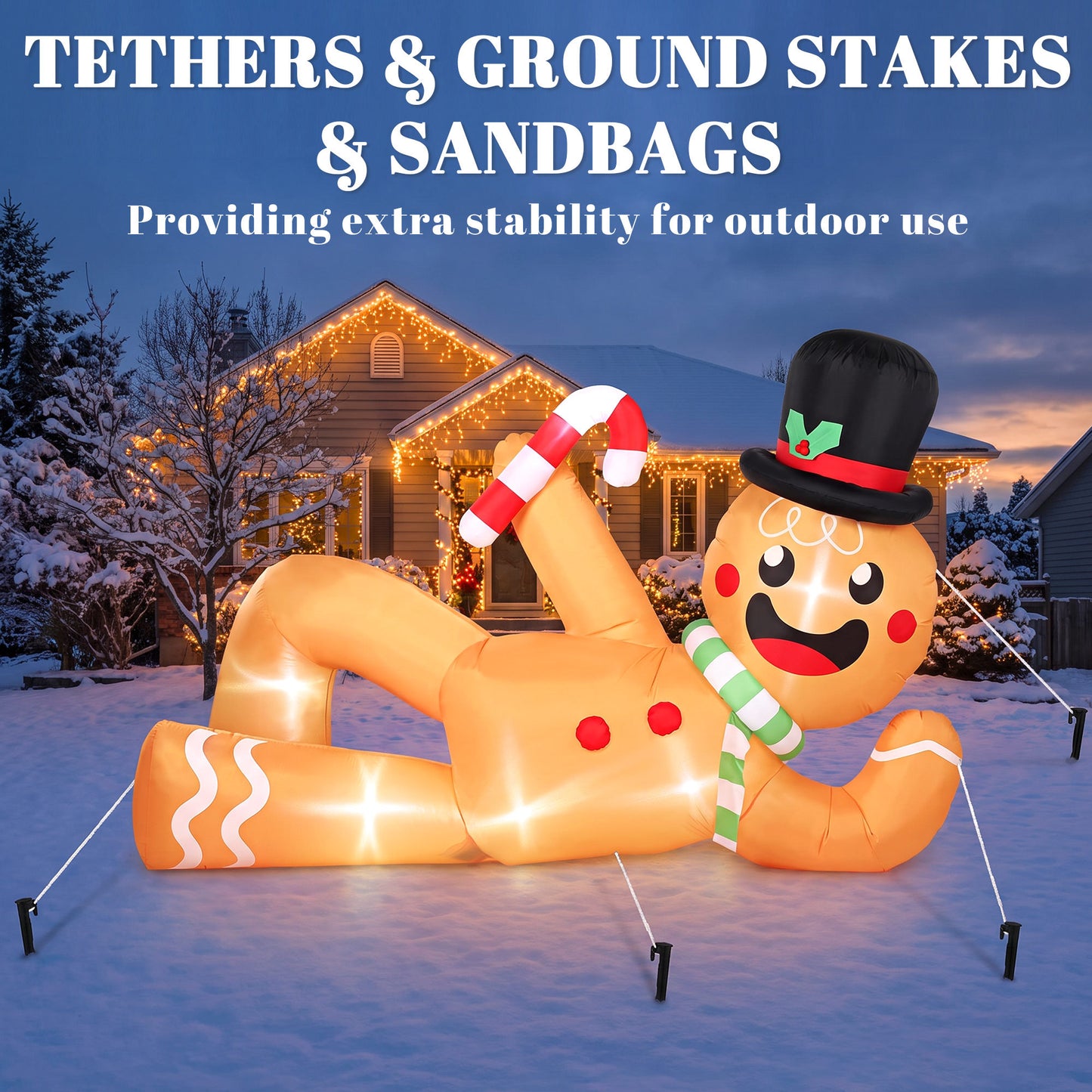 Outsunny 9.8ft Giant Christmas Inflatable Gingerbread Man Side-Lying, Outdoor Blow Up Christmas Decoration with LEDs, Bag