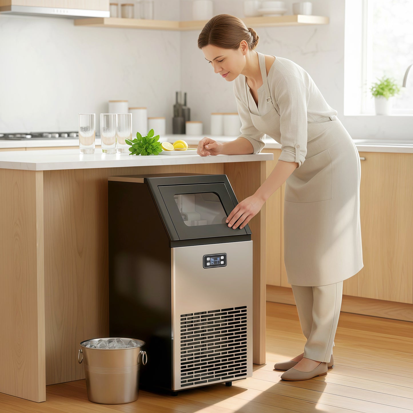 HOMCOM Freestanding Ice Maker Stainless Steel 45kg/24h
