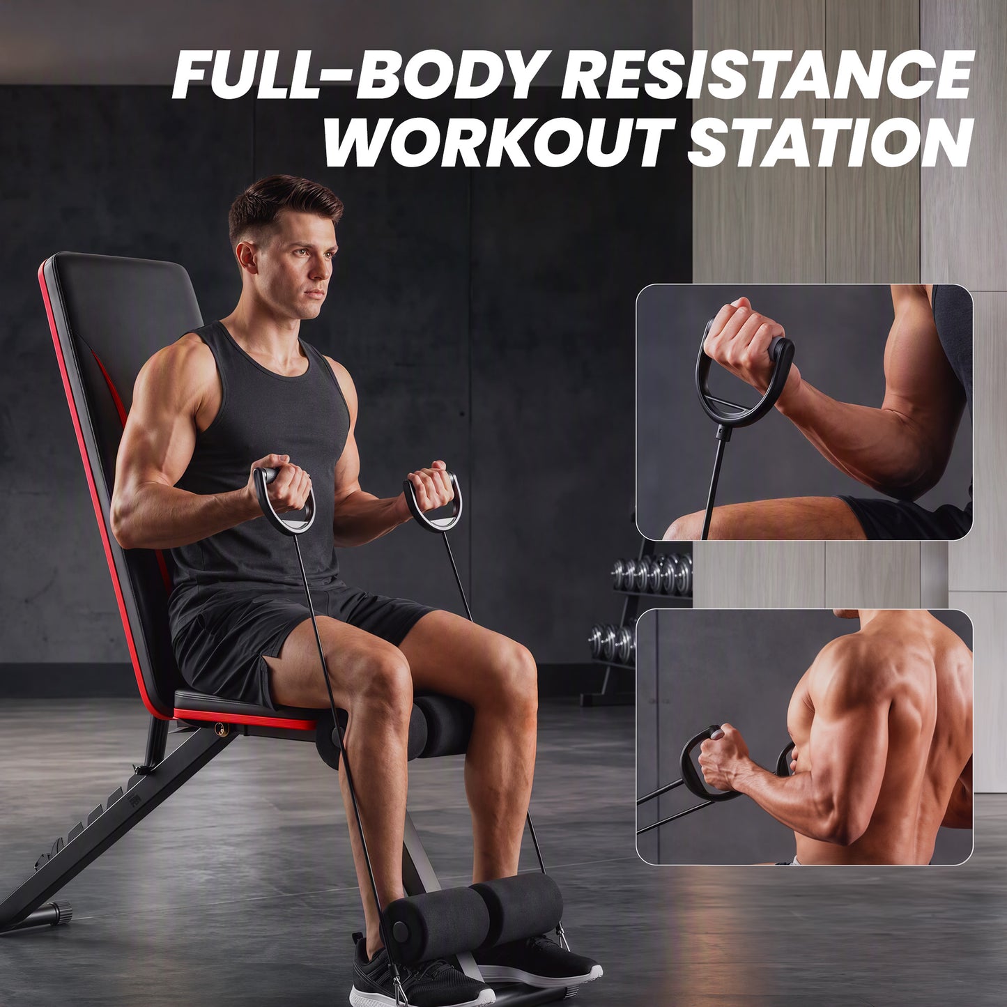 SPORTNOW Adjustable Weight Bench for Home Gym, Foldable Incline Decline Bench Press with Resistance Bands, 7-Position Backrest