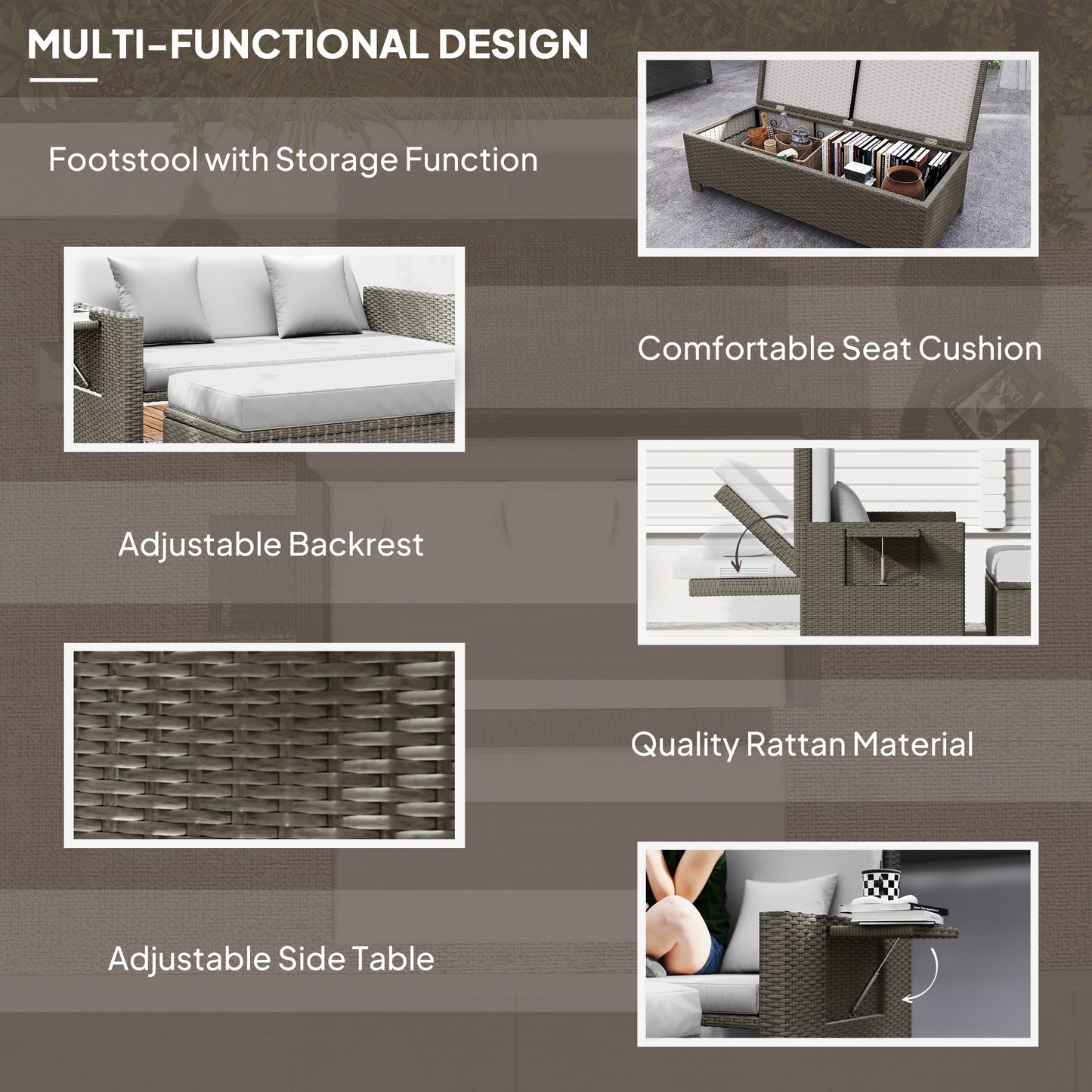 Outsunny Rattan Day Bed, with Footstool - White/Grey
