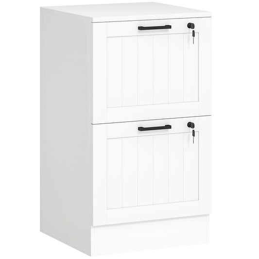 HOMCOM 2 Drawer Filing Cabinet with Lock, Office Storage Cabinet with Adjustable Hanging Bars for A4 Letter Size Files, White