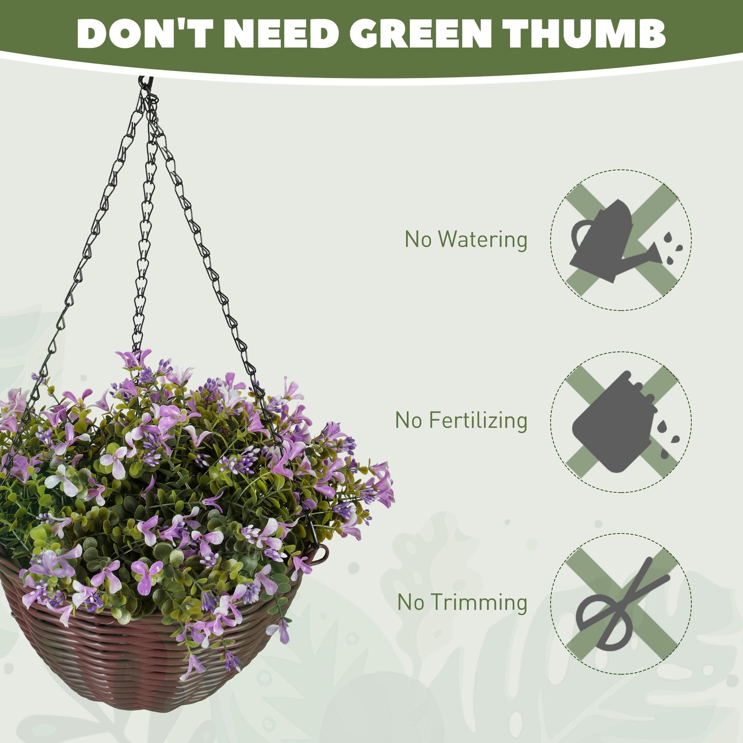 HOMCOM Set of 2 Artificial Flowers in Basket, Decorative Hanging Baskets with 75 Leaves & 15 Flowers for Home or Office Decor, Purple