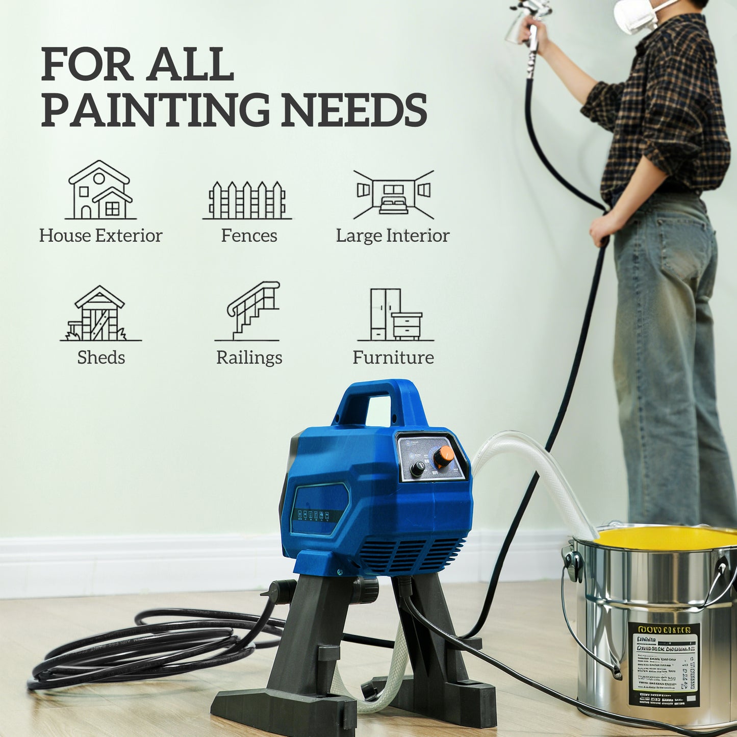 HOMCOM Airless Paint Sprayer, Thinning-Free, Electric for Interior/Exterior DIY Projects, Wall Spray Gun, 1.5L/min, 200Bar, 7.5m Hose, Dark Blue