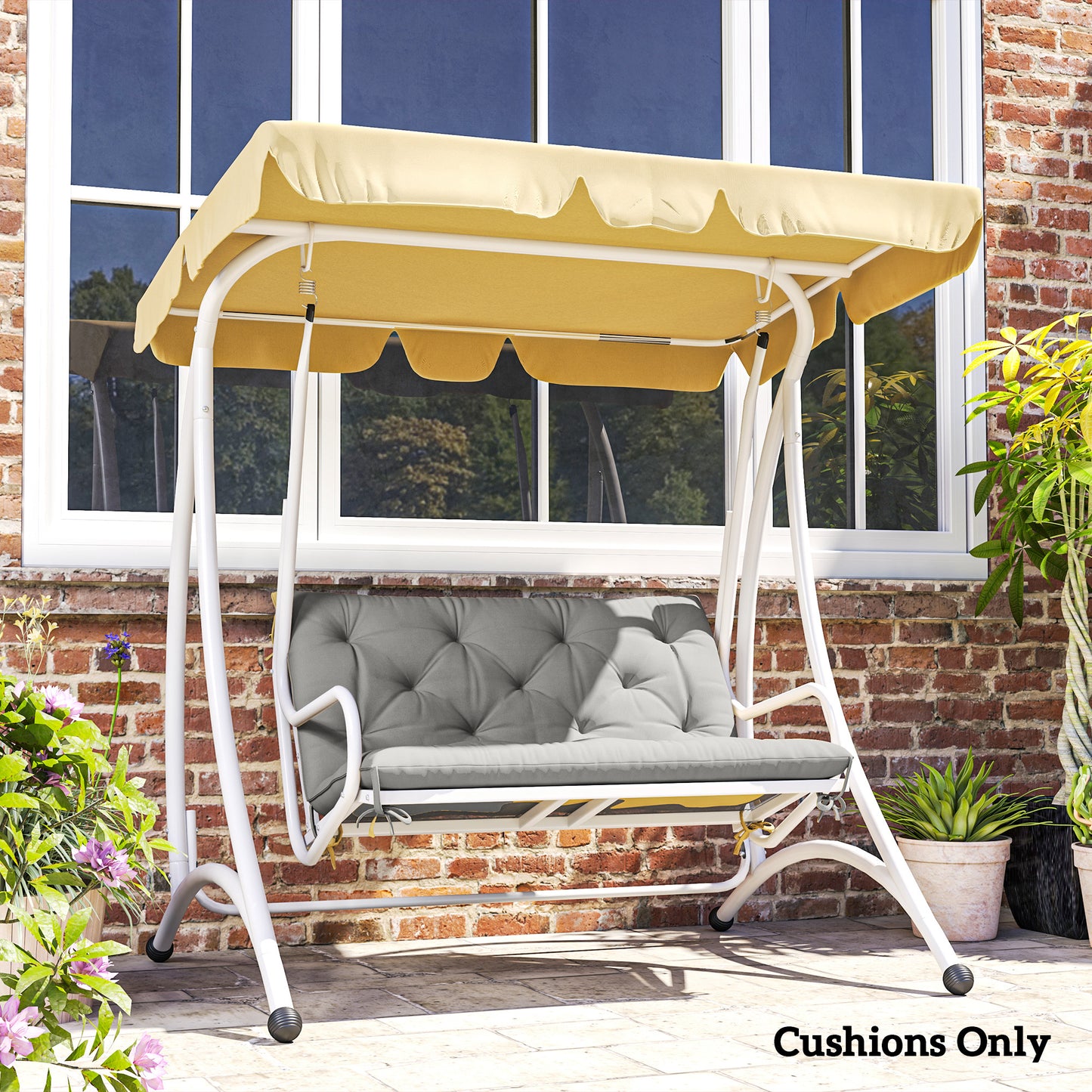 Outsunny 2 Seater Bench Pad, Garden Chair Cushion with Back and Ties for Indoor and Outdoor Use, 98 x 100 cm, Light Grey