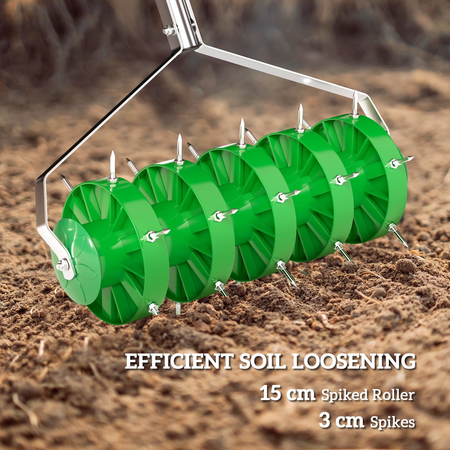 Outsunny Lawn Aerator, Manual Spike Roller, Heavy Duty with Detachable Handle and T-bar Grip, Outdoor Garden Tool, Dark Green