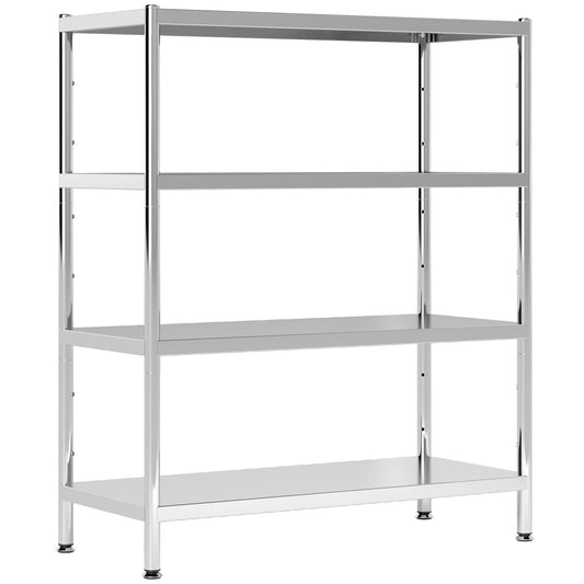 HOMCOM 4-Tier Bakers Rack, Stainless Steel Microwave Stand with Adjustable Shelves for Kitchen Storage, Small Spaces, Silver Tone