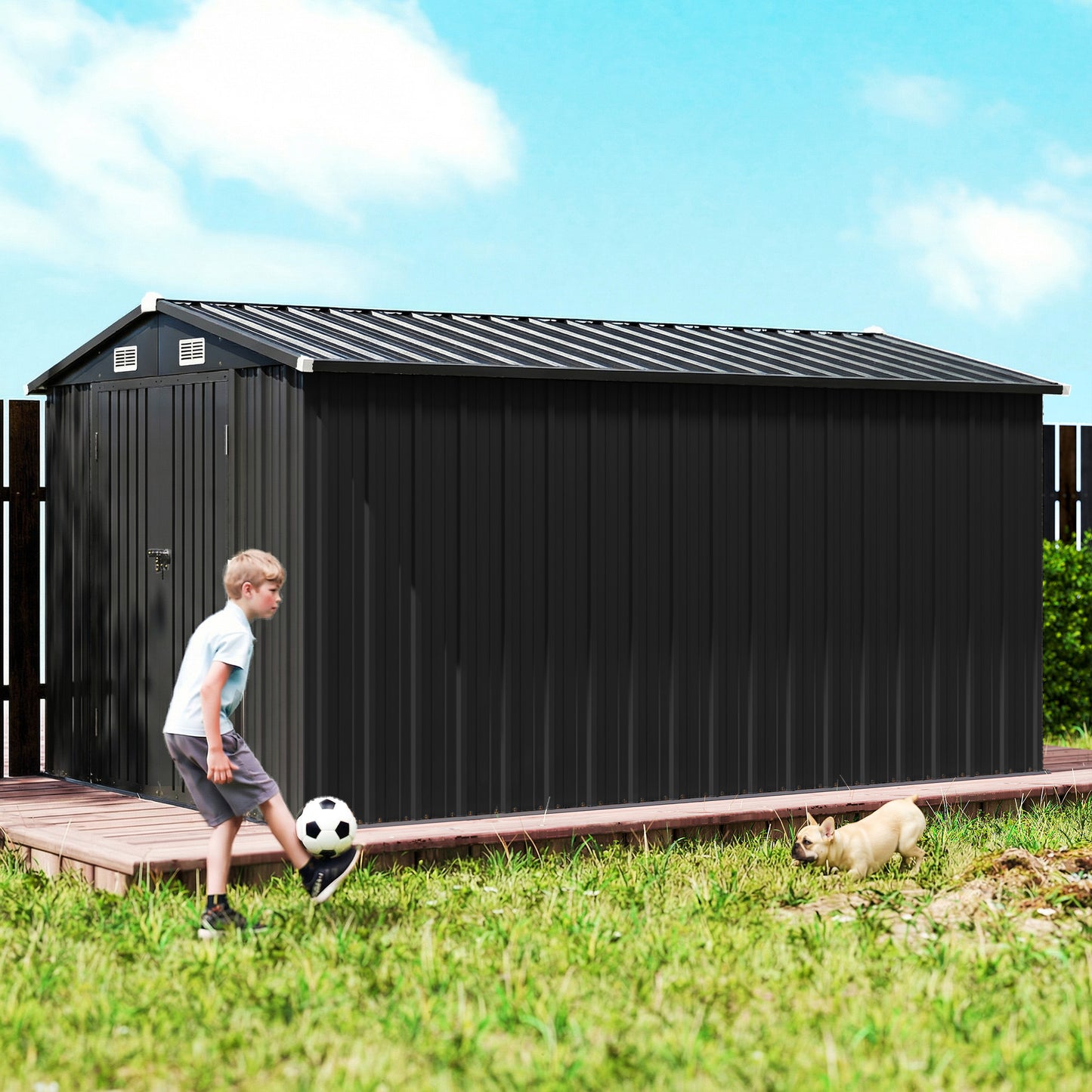 Outsunny 12 x 8 ft Garden Shed, Outdoor Storage Shed with 4 Vents and Lockable Double Doors, Dark Grey