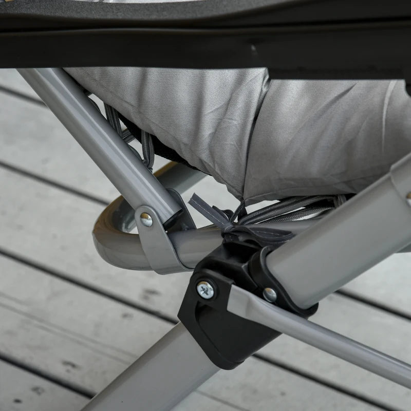 Outsunny 2 Piece Reclining Zero Gravity Chair Metal Frame Folding Garden Sun Lounger with Cushion Headrest Light Grey