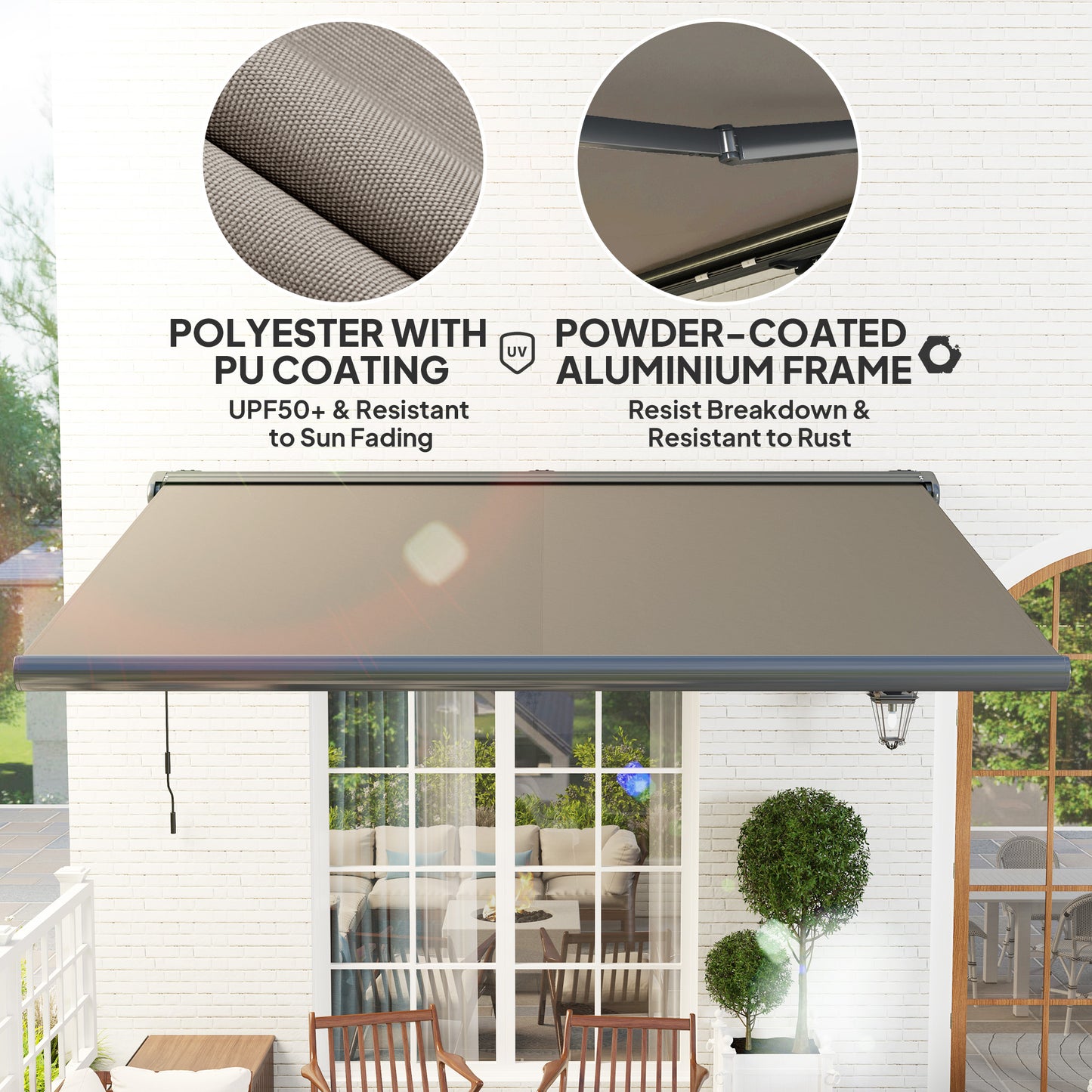 Outsunny Full Cassette Electric Awning with Remote, Aluminium Frame DIY Retractable Sun Shade Canopy, UPF50+, Light Grey