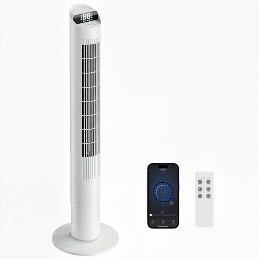 HOMCOM Tower Fan with WiFi App Control Standing Floor Cooling Fan Remote Control 101.8 cm White